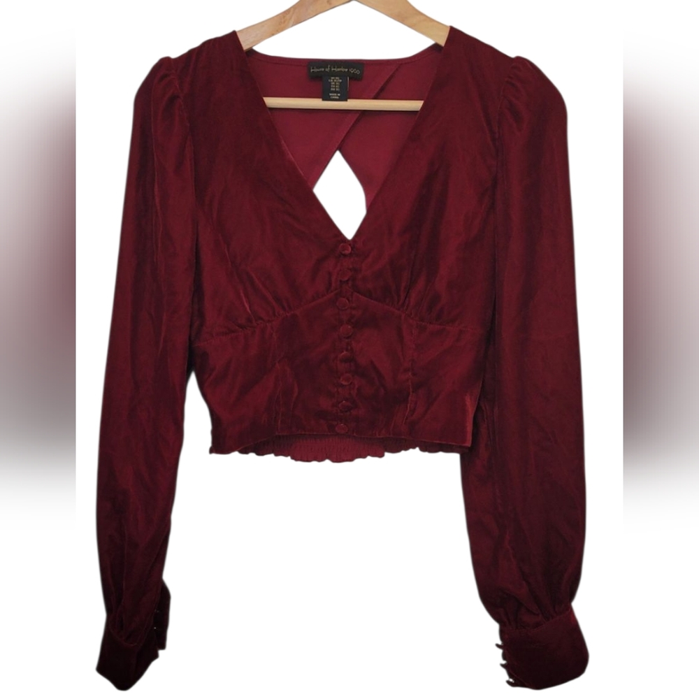 House Of Harlow 1960 Velvet Plunge V-Neck Cross Back Open Long Sleeve Size XS